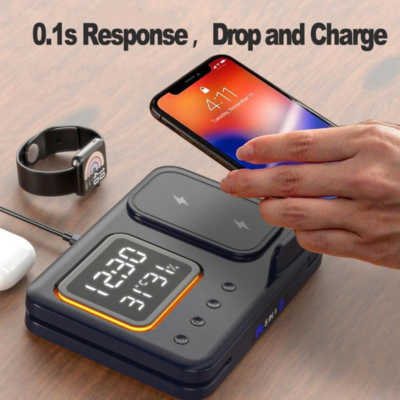 15W Wireless 5 In1 LED Digital Alarm Clock Charger Stand