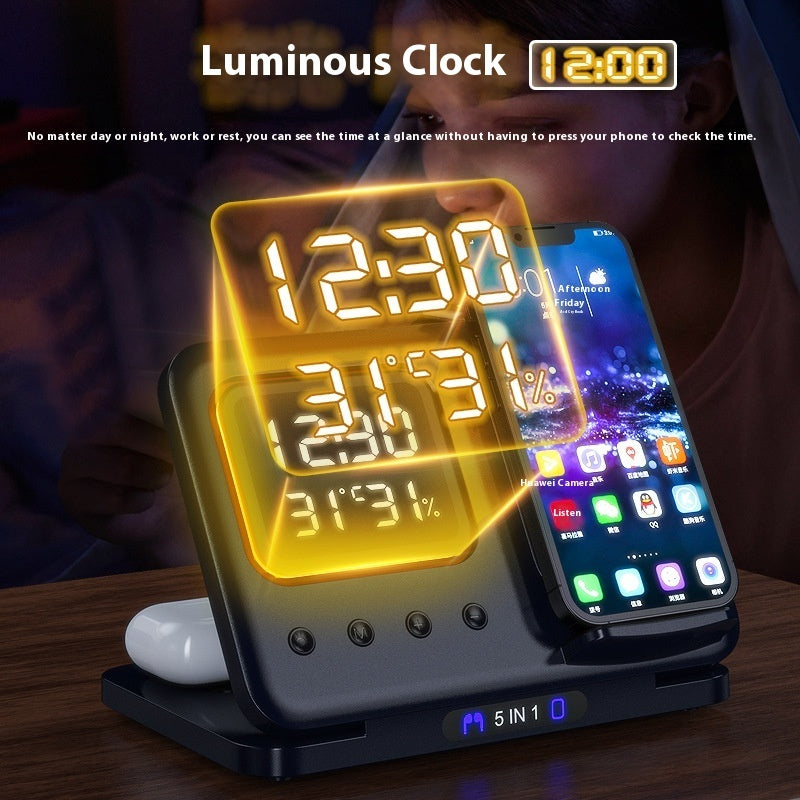 15W Wireless 5 In1 LED Digital Alarm Clock Charger Stand
