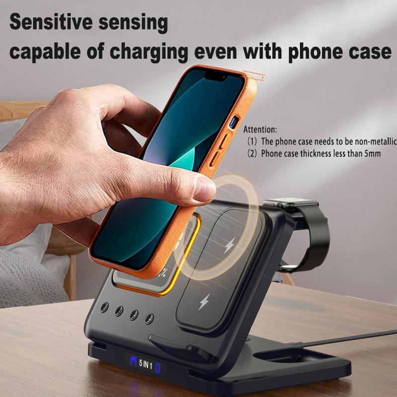 15W Wireless 5 In1 LED Digital Alarm Clock Charger Stand