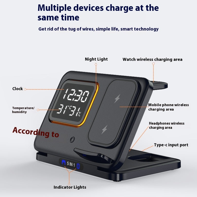 15W Wireless 5 In1 LED Digital Alarm Clock Charger Stand