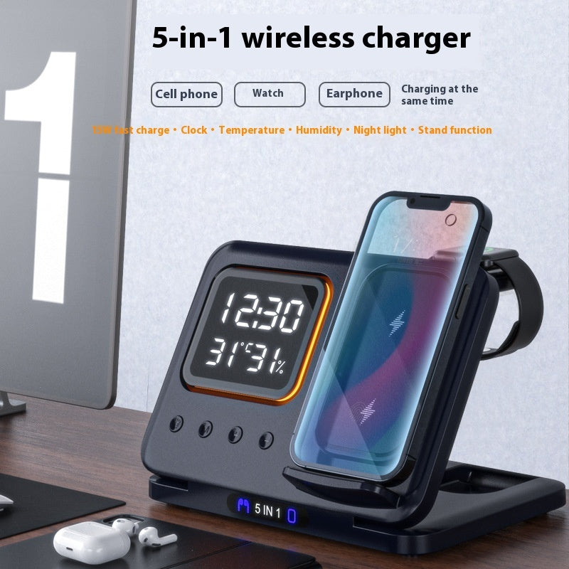 15W Wireless 5 In1 LED Digital Alarm Clock Charger Stand